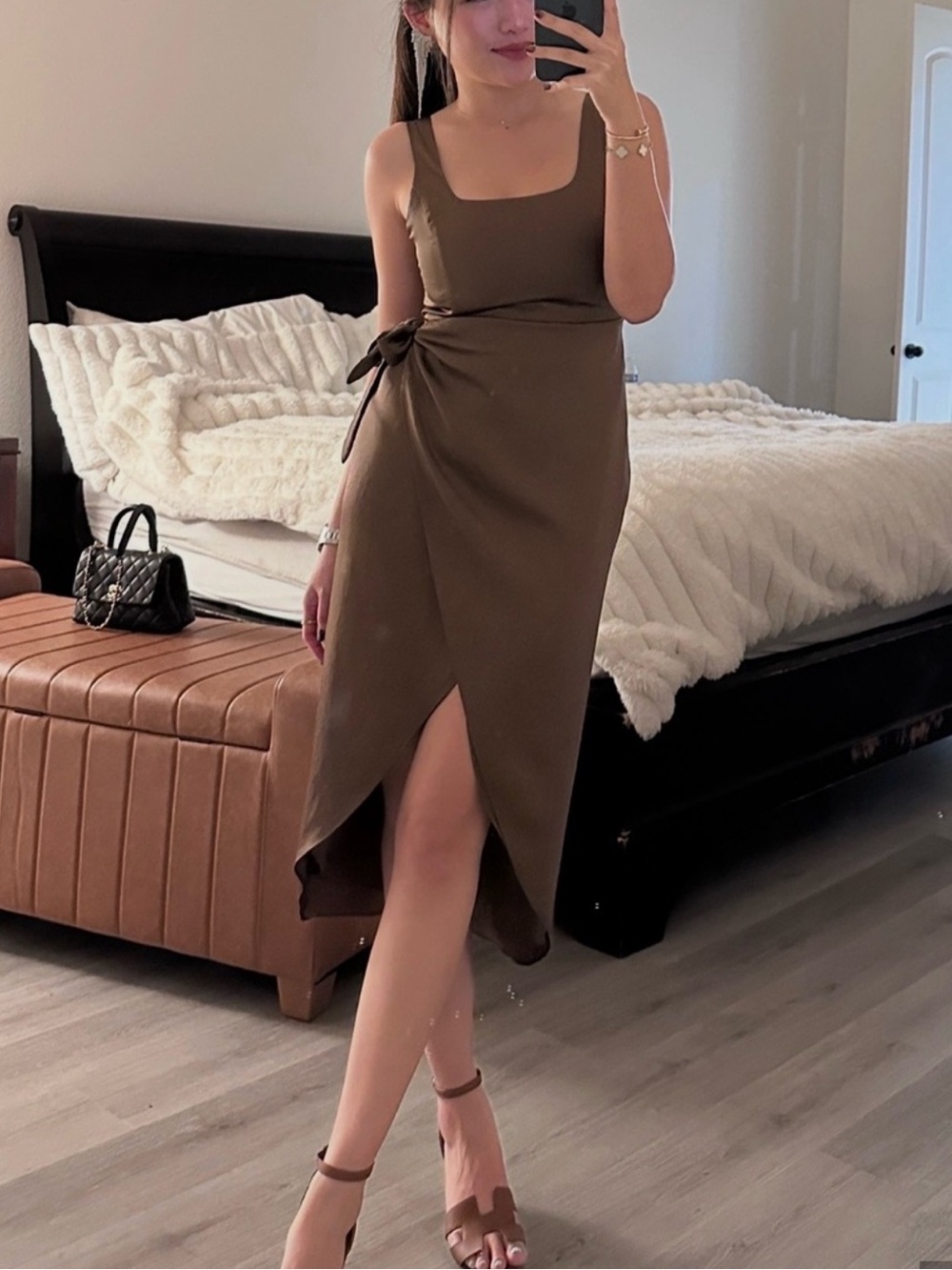 Aritizia Wilfred Saturn Lyocell Tencel Wrap Taupe Brown Dress. S